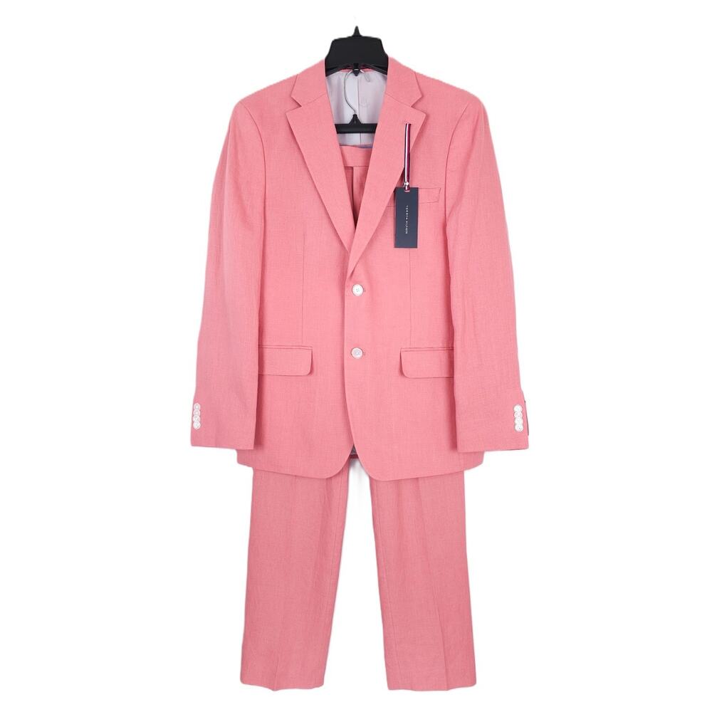 Tommy Hilfiger Mens Modern Fit Linen 2 Piece Suit 42R 36x29 Light Red Solid NWT